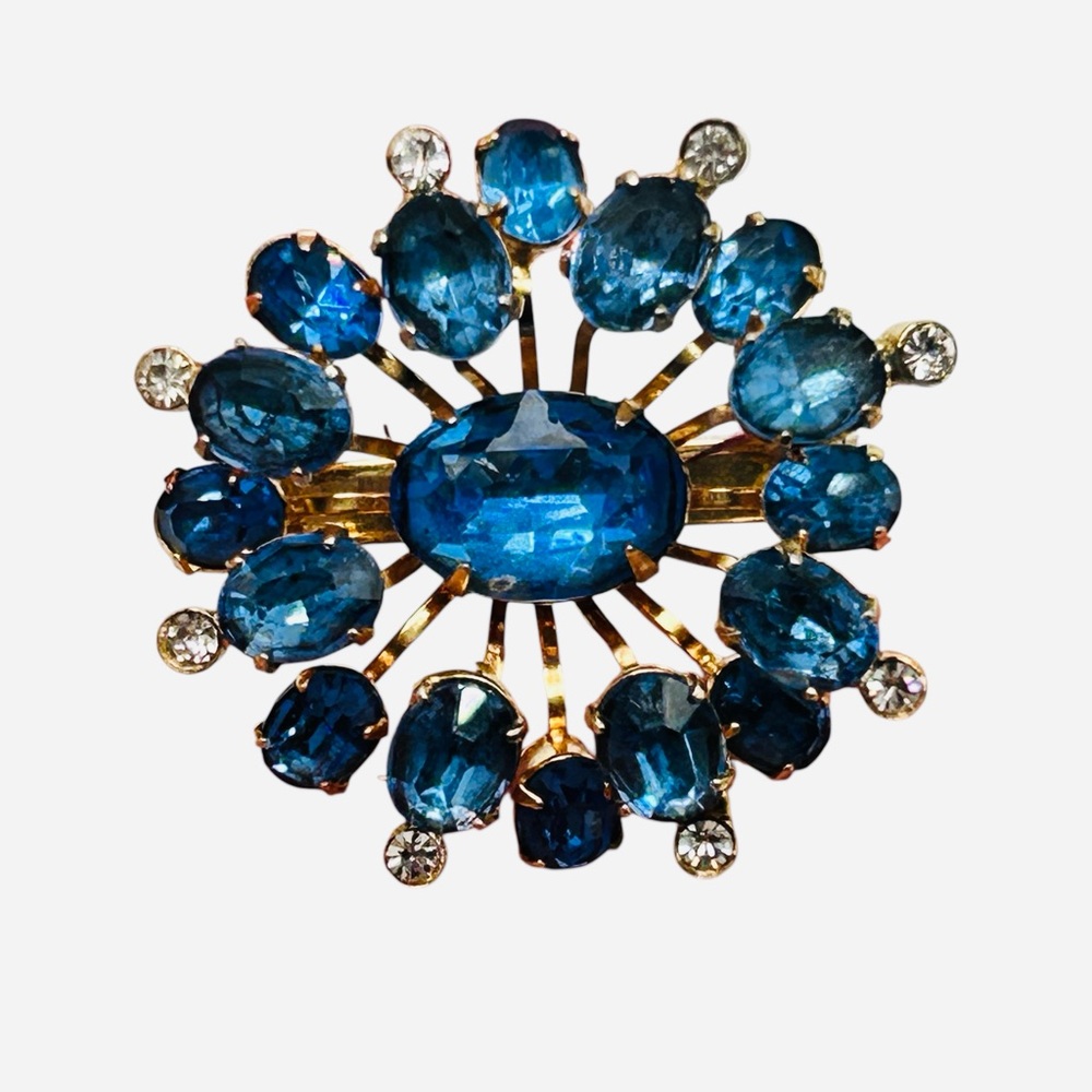 Vintage Sapphire Blue Rhinestone Atomic Age Eisenberg Ice Brooch